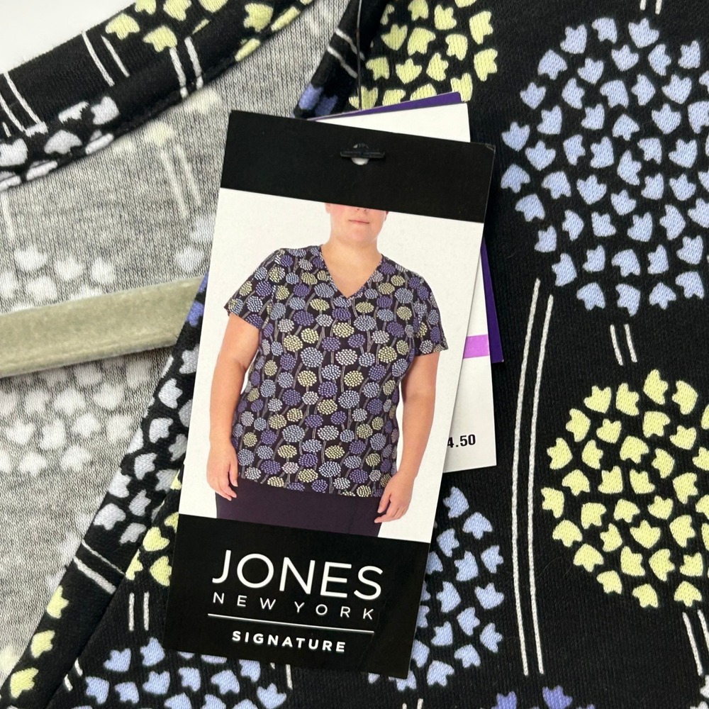 Jones New York Signature Womens 2X V-Neck Floral Top Rainshadow Multi Cotton NEW - Picture 6 of 12